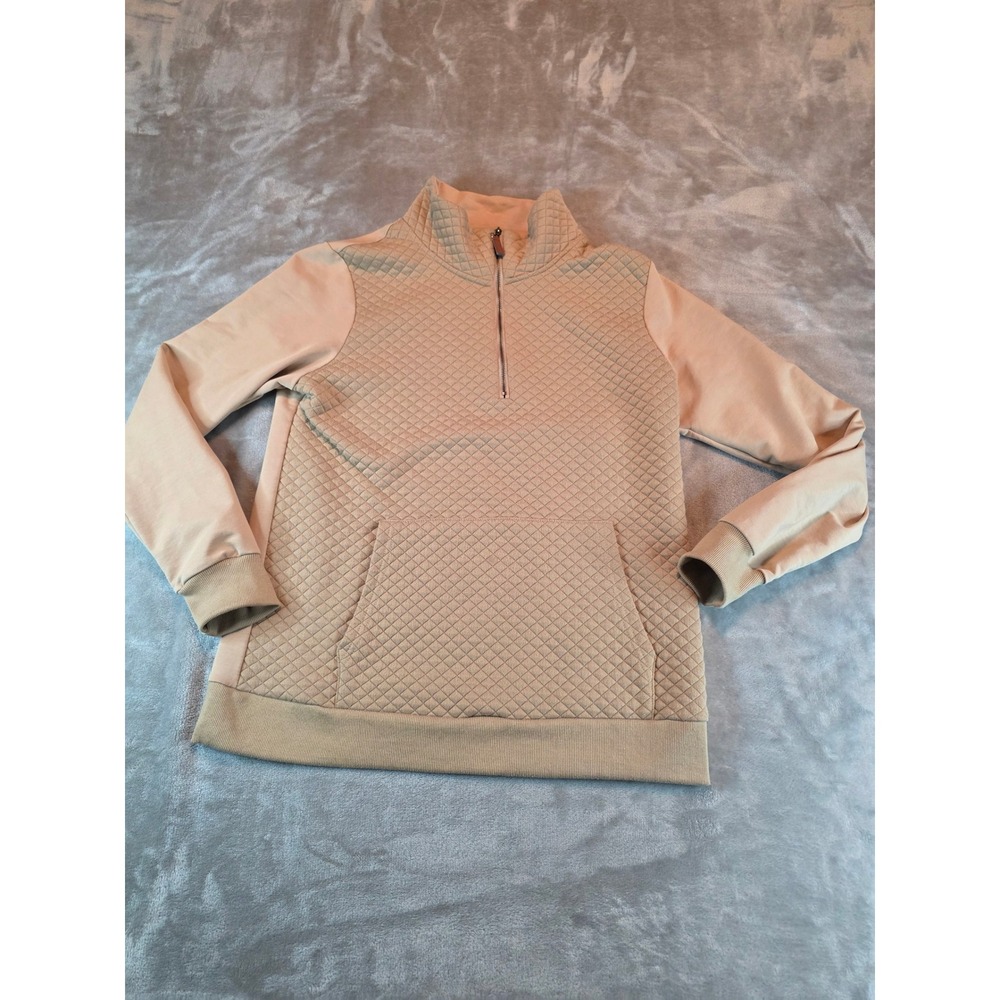 Barlver Pullover Women Medium Tan Quilted Quarter Zip Sweatshirt Pocket
